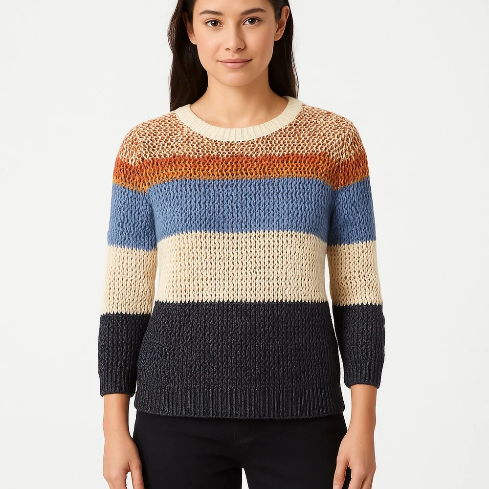 J.Jill Sweater Womens Petite Medium Multicolor Pullover Striped Crew Neck